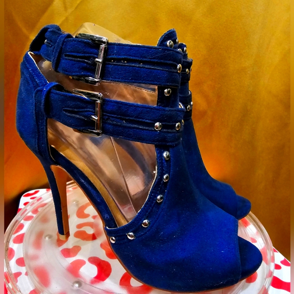 K XYD Peep Toe Ankle Bootie High Heels Buckled Double Straps Cutout Shoes - Picture 3 of 13